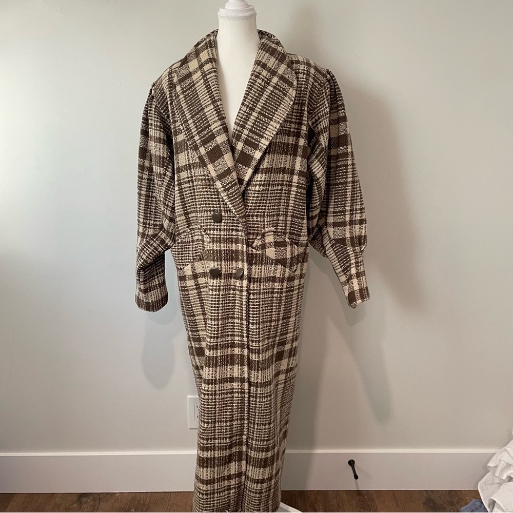 Vintage Brown and Cream Plaid Pea Coat
